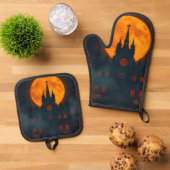 Gotische kathedraal maan Halloween ovenwant set (Top down)