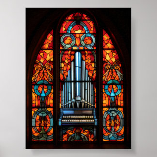 Gotische kathedraal pijporgel glas-in-loodraam poster