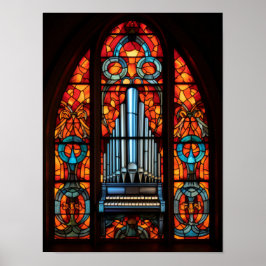 Gotische kathedraal pijporgel glas-in-loodraam poster