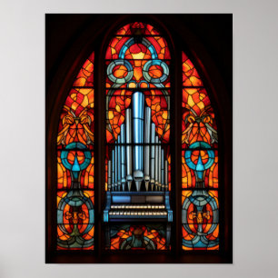 Gotische kathedraal pijporgel glas-in-loodraam poster