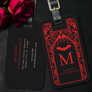 Gotische kathedraal rood zwart Vampier Monogram Bagagelabel