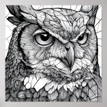 Gotische kathedraalkunst: majestueuze uil in glas-