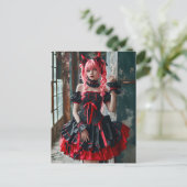 Gotische Kawaii Maid met rode vlechten Briefkaart (Staand voorkant)