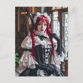 Gotische Kawaii Maid met rode vlechten Briefkaart