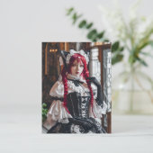 Gotische Kawaii Maid met rode vlechten Briefkaart (Staand voorkant)