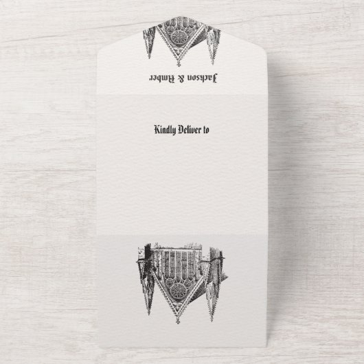 Gotische kerk Bruiloft All In One Uitnodiging (Buitenkant)