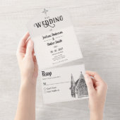 Gotische kerk Bruiloft All In One Uitnodiging (Afscheurbaar)