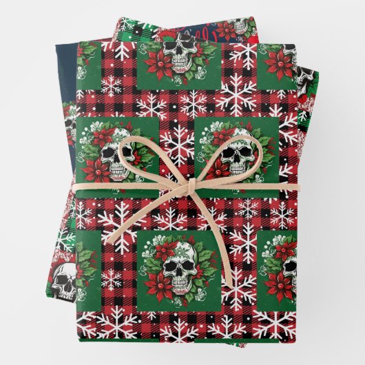 Gotische kerst inpakpapier met schedels (In situ)