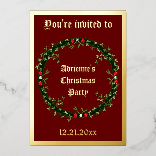 Gotische Kerst Krans Custom Folie Uitnodiging (Voorkant)