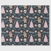 Gotische kerst schedel en peperkoek man cadeaupapier (Vlak)