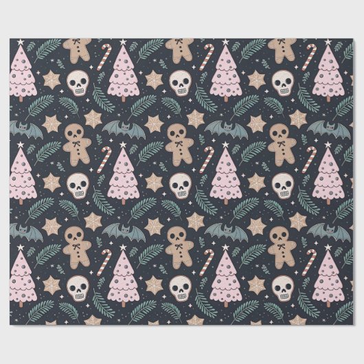 Gotische kerst schedel en peperkoek man cadeaupapier (Vlak)