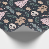 Gotische kerst schedel en peperkoek man cadeaupapier (Hoek)