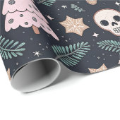 Gotische kerst schedel en peperkoek man cadeaupapier (Rol Hoek)