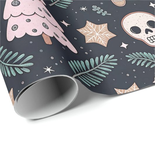 Gotische kerst schedel en peperkoek man cadeaupapier (Rol Hoek)