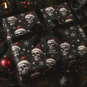 Gotische Kerst Schedels in Kerstmannen Mutsen Cadeaupapier