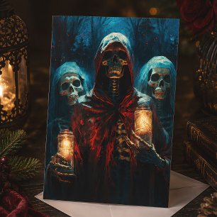 Gotische Kerst Skeletten Lantaarns Griezelig Feestdagenkaart