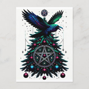 Gotische Kerst/Yule Raven en Pentagram Briefkaart