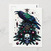 Gotische Kerst/Yule Raven en Pentagram Briefkaart (Voorkant / Achterkant)