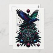 Gotische Kerst/Yule Raven en Pentagram Briefkaart (Voorkant / Achterkant)