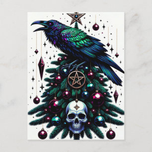 Gotische Kerst/Yule Raven en Pentagram schedel Briefkaart