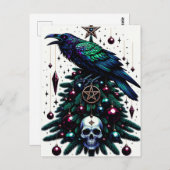 Gotische Kerst/Yule Raven en Pentagram schedel Briefkaart (Voorkant / Achterkant)