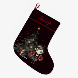 Gotische kerstboom griezelige jongen grote kerstsok