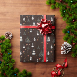 Gotische kerstboom griezelige sneeuwmannen cadeaupapier