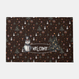 Gotische kerstboom griezelige sneeuwmannen deurmat