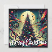 Gotische kerstboom in het maanlicht feestdagenkaart (Voorkant)