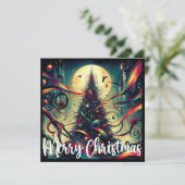 Gotische kerstboom in maanlicht feestdagenkaart (Staand voorkant)