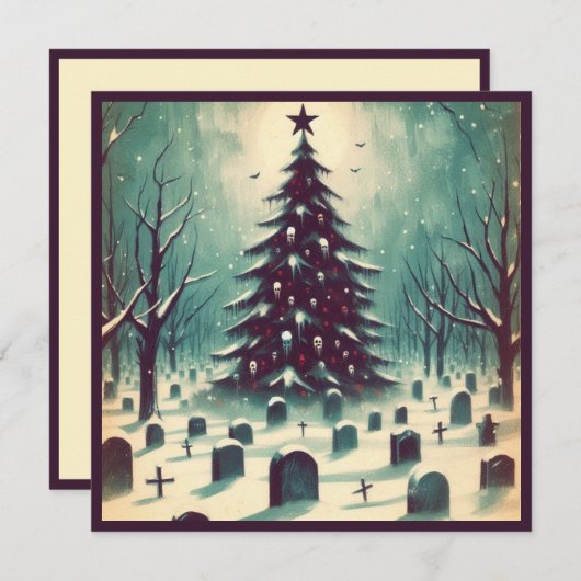 Gotische kerstboom met Graveyard Bats Horror Feestdagenkaart (Voorkant / Achterkant)