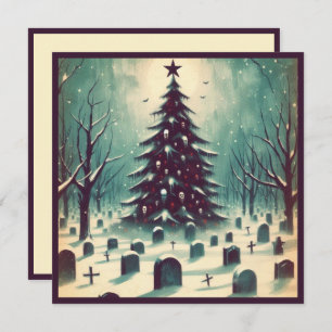 Gotische kerstboom met Graveyard Bats Horror Feestdagenkaart