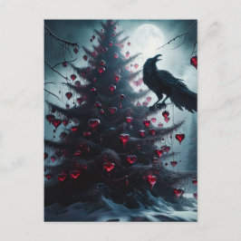 Gotische kerstboom met harten en raaf briefkaart