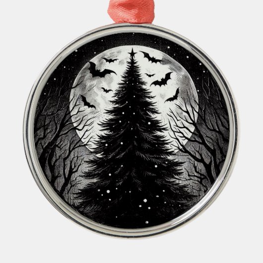 Gotische Kerstboom met Spooky Bats Horror Metalen Ornament (Voorkant)