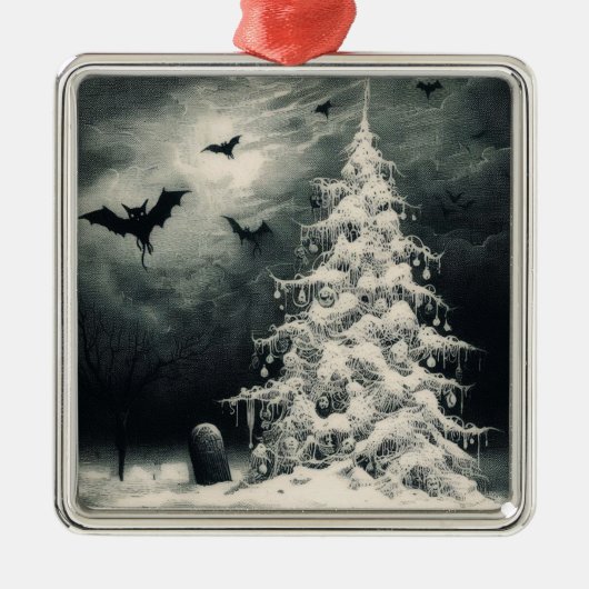 Gotische Kerstboom met Spooky Bats Horror Metalen Ornament (Voorkant)