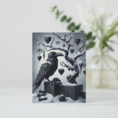 Gotische kerstboom met zwarte harten en raaf briefkaart (Staand voorkant)