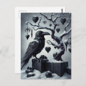 Gotische kerstboom met zwarte harten en raaf briefkaart (Voorkant / Achterkant)