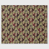 Gotische kerstboom schedels en rode lichten cadeaupapier (Vlak)