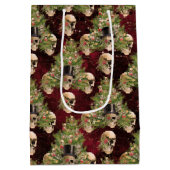 Gotische kerstboom schedels en rode lichten medium cadeauzakje (Achterkant)