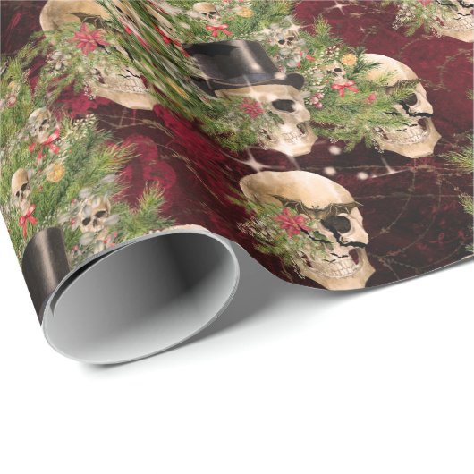 Gotische kerstboom schedels rood & groen cadeaupapier (Rol Hoek)