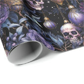 Gotische kerstboom schedels zwart & Paarse Cadeaupapier (Rol Hoek)