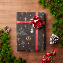 Gotische Kerstboom Sneeuwman Dieren Cadeaupapier