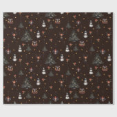 Gotische Kerstboom Sneeuwman Dieren Cadeaupapier (Vlak)