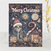 Gotische kerstfeest Spooky Skull Kaart (Gele Bloem)