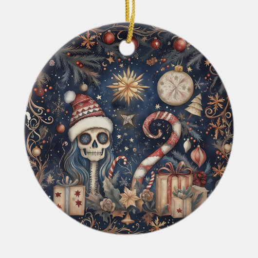 Gotische kerstfeest Spooky Skull Keramisch Ornament (Voorkant)