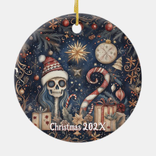 Gotische kerstfeest Spooky Skull Keramisch Ornament (Achterkant)