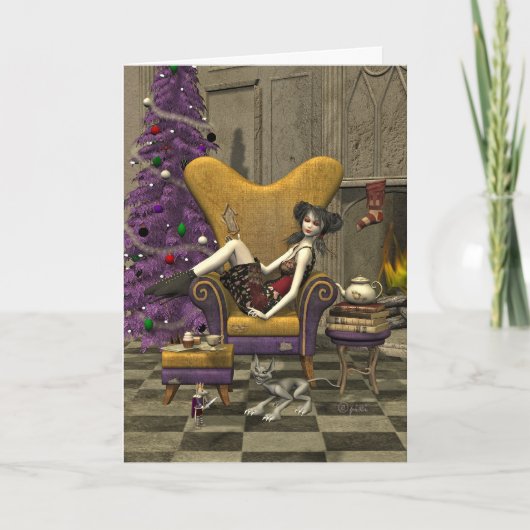 Gotische Kerstkaart - "Wachtend op Kerstman " Feestdagen Kaart (Voorkant)