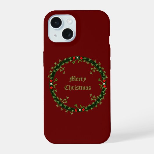 Gotische Kerstkrans Maatwerk iPhone 15 Case (Achterkant)