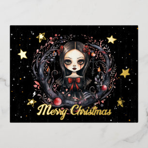 Gotische Kerstmis Meisje Folie Feestdagen Briefkaart
