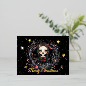 Gotische Kerstmis Meisje Folie Feestdagen Briefkaart (Staand Voorkant)